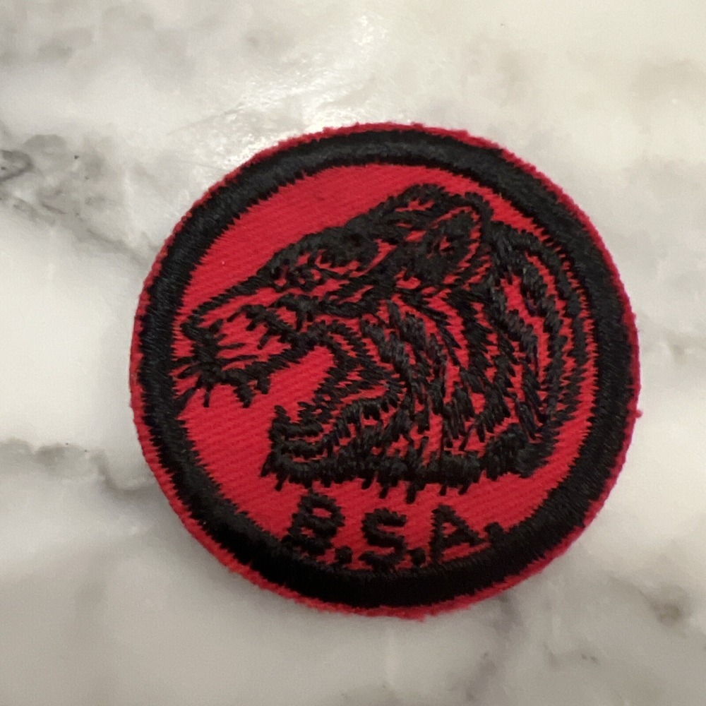 Used Vintage Tiger Patrol Boy Scout BSA Red Felt Gauze Back Patch Stripes Roar!!